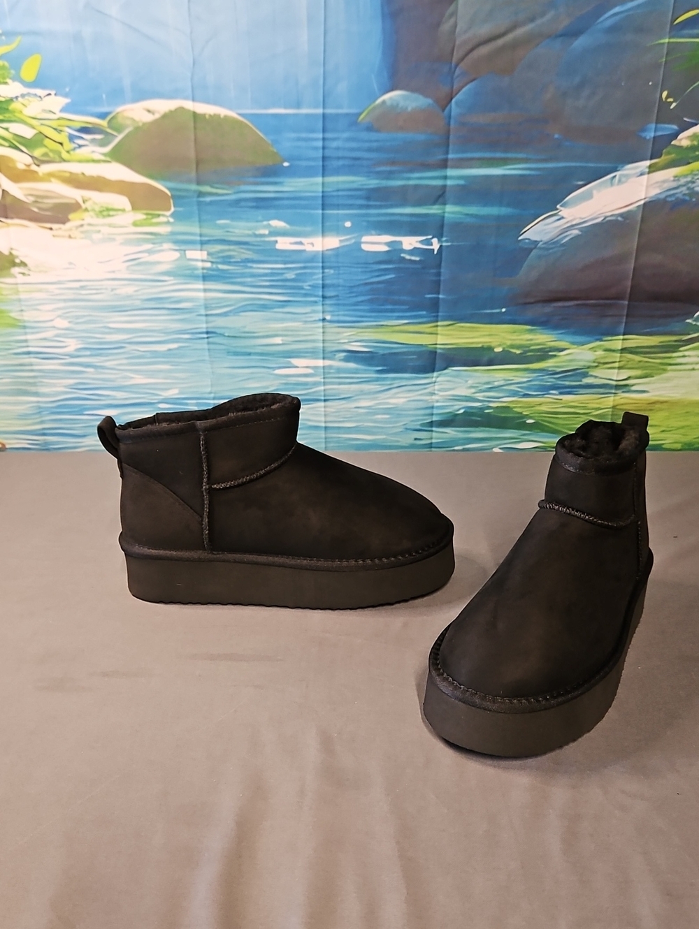 Women's Black Short Platform Ankle Booties - Cozy Winter Style